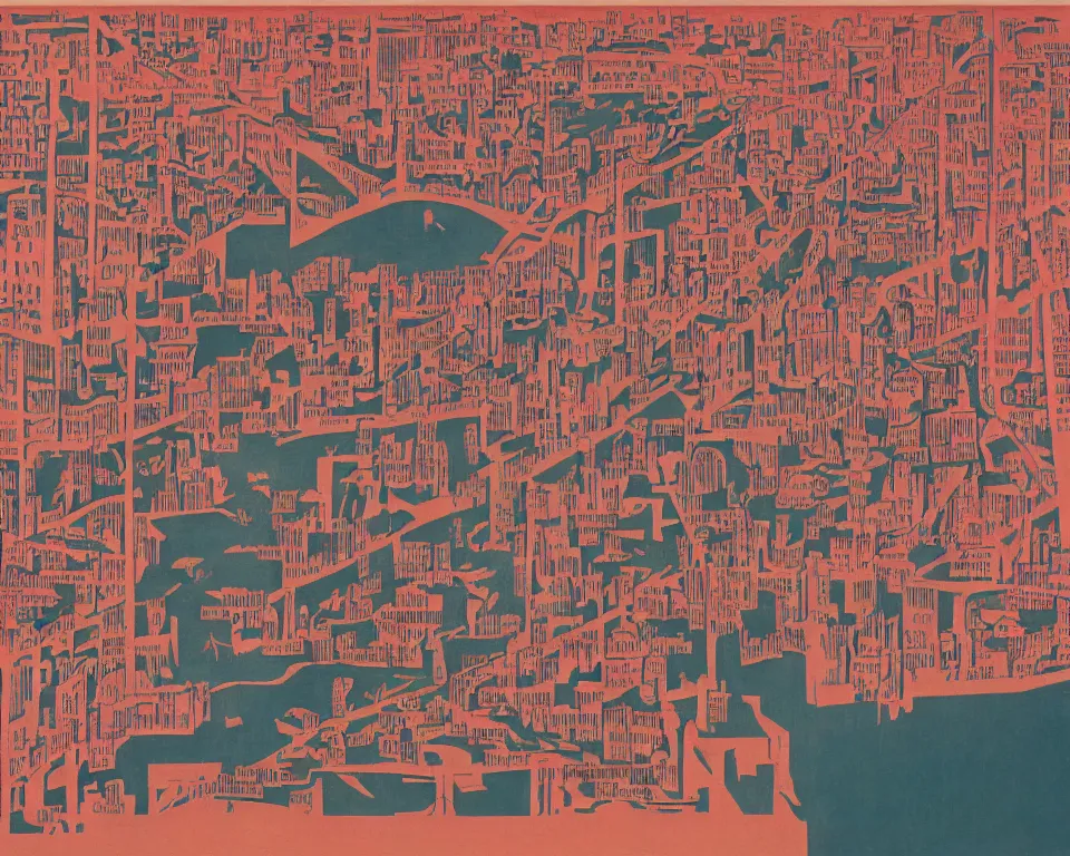 Image similar to abstract illustrated map of Washington, D.C. by Hasui Kawase, Mark Rothko, and Lyonel Feininger