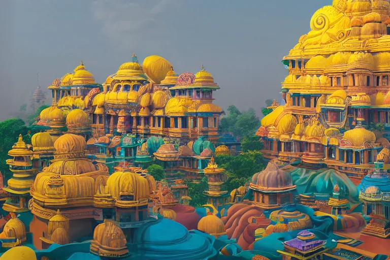 Prompt: high quality dreamscape! biomorphic new delhi, hanuman!! head building, kalighat, octane highly detailed, cinematic smooth, stephen shore & john j. park, soft morning light, wide shot, high angle, uhd 8 k, deep focus