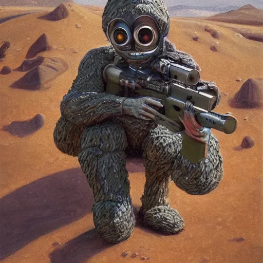 Prompt: portrait of an alien sniper in a ghille suit, oil painting, 8 k, high detailed,