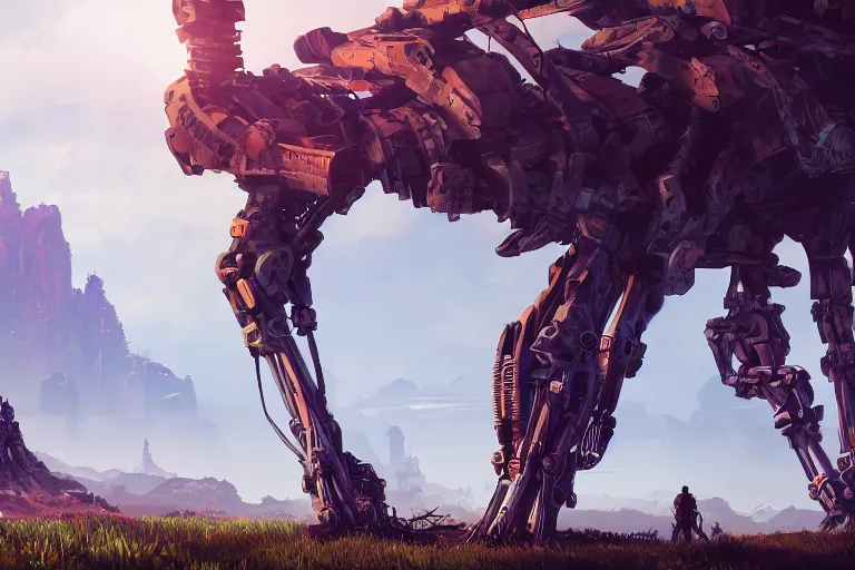 Image similar to longleg machine mecanical creature robot of horizon forbidden west horizon zero dawn bioluminiscence global illumination ray tracing hdr fanart arstation by ian pesty and alena aenami artworks in 4 k