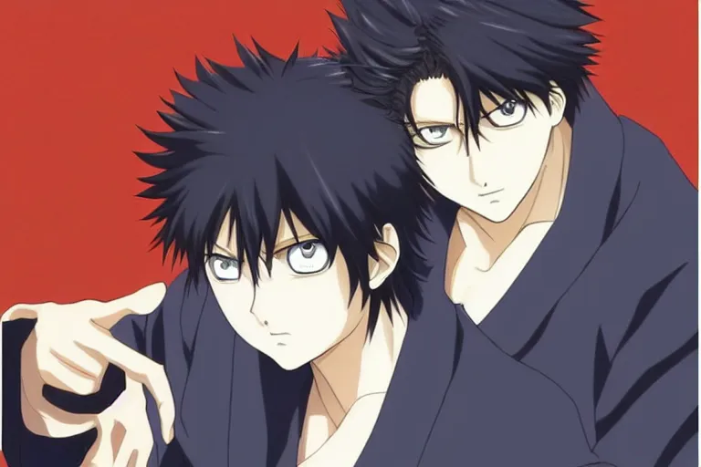 Image similar to A handsome man，Black short hair, blue eyes, Hijikata Toushirou of Gintama, Kyoto Animation