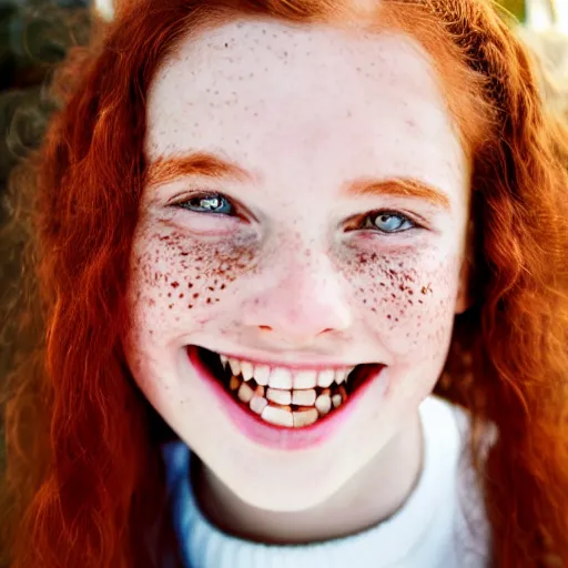 Image similar to A Swiss French Red Haired Girl With small amount of Freckles and a happy smile :: Symmetrical Portrait