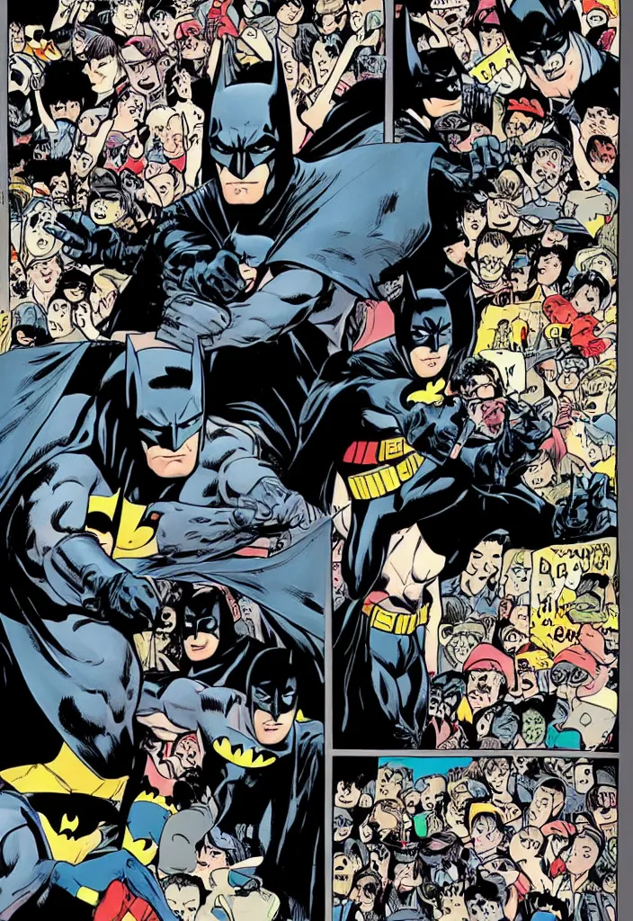 Prompt: Batman and Yoko Ono crossover comic book