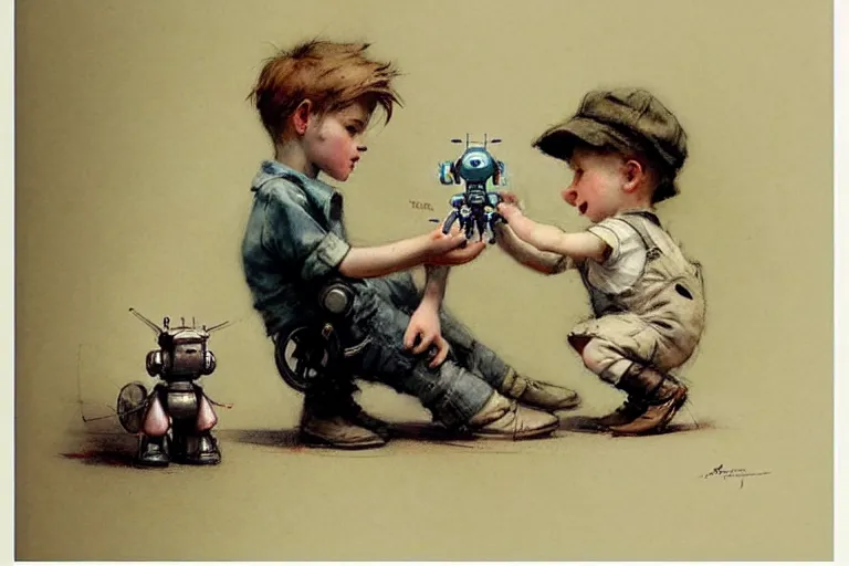 Prompt: ( ( ( ( ( 1 9 5 0 s boy and his small pet robot. muted colors. ) ) ) ) ) by jean - baptiste monge!!!!!!!!!!!!!!!!!!!!!!!!!!!