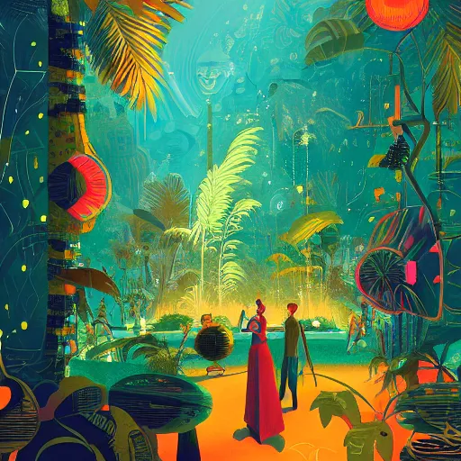 Image similar to disco diffusion painting of the jungle by victo ngai and malika favre, by rhads, makoto shinkai, madgwick, masterpiece, contest award winner