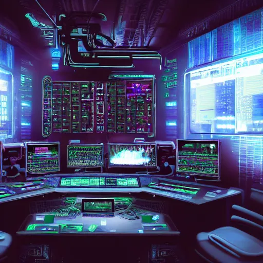 Image similar to A cyberpunk monster in a control room