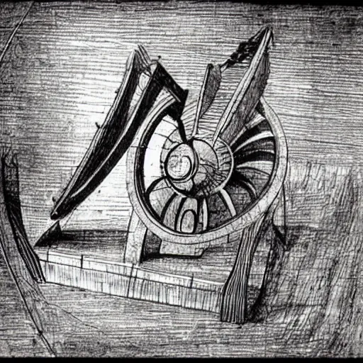 Image similar to sketches of a time travel machine designed by leonardo da vinci