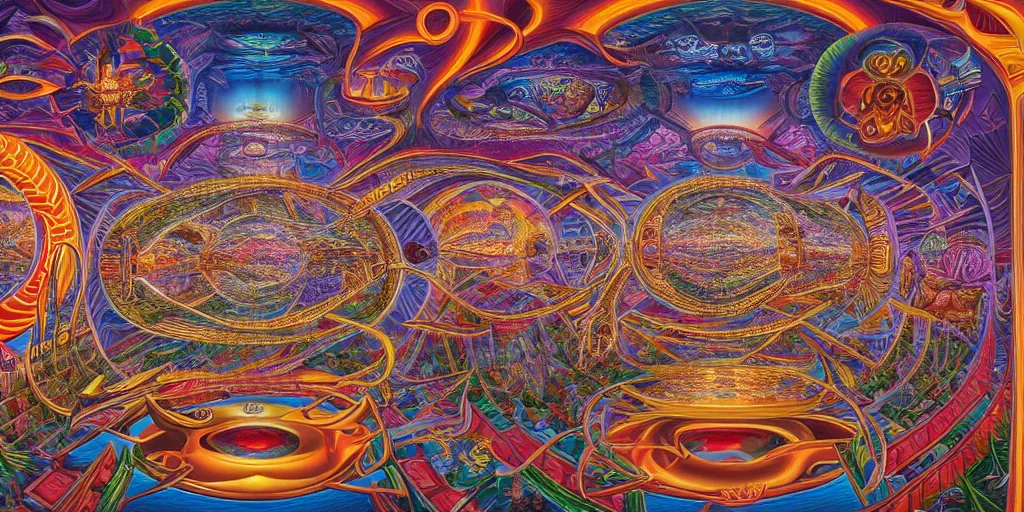 Image similar to memory palace, masterpiece composition, 8 k resolution, ultra fine illustration, art by alex grey and tokio aoyama, highly detailed,