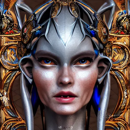 Image similar to mechanical elf, 8 k, portrait, elven, highly detailed, realistic, professional art,