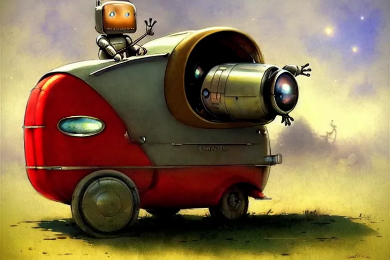 Prompt: adventurer ( ( ( ( ( 1 9 5 0 s retro future robot android mouse rv hover wagon motorhome robot. muted colors. ) ) ) ) ) by jean baptiste monge!!!!!!!!!!!!!!!!!!!!!!!!! chrome red