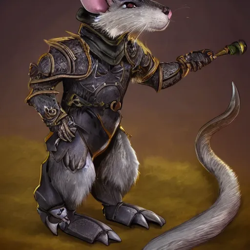 Image similar to a full body shot of an anthro furry rat wearing a fantasy armor, fantasy, artstation, furry art, furaffinity, deviantart, symmetrical, highly detailed, award winning, trending