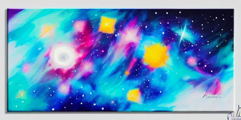 Image similar to a beautiful abstract acrylic high contrast painting on a white background of geometric shaped nebula by viktoria lapteva