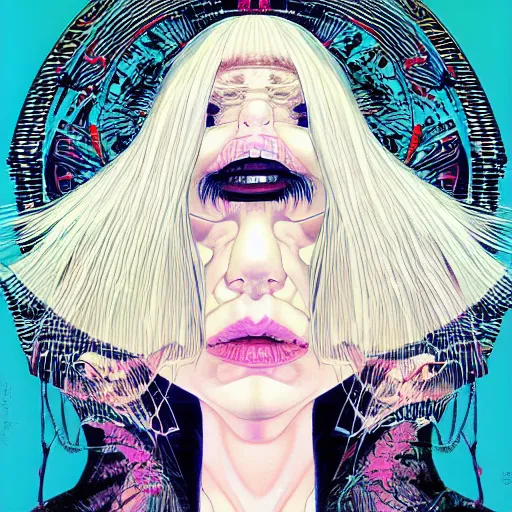 Image similar to portrait of crazy beautiful singer sia kate isobelle furler, ymmetrical, by yoichi hatakenaka, masamune shirow, josan gonzales and dan mumford, ayami kojima, takato yamamoto, barclay shaw, karol bak, yukito kishiro