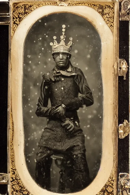 Image similar to a wet plate photo of an anthropomorphic salamander king