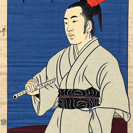 Image similar to Ukiyo-E portrait of Samurai Kendrick Lamar