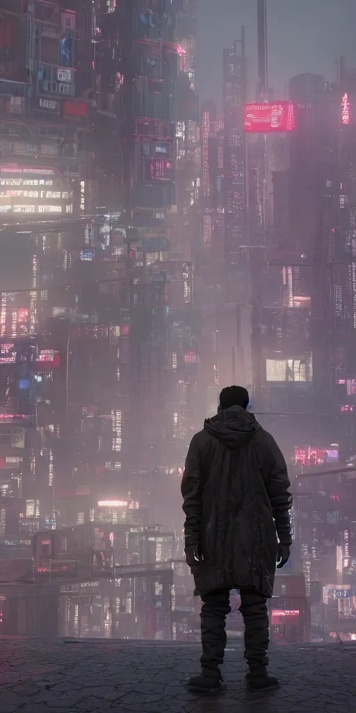 Image similar to a cyberpunk under-dweller in a city called New Norilsk, Koji Morimoto, rendered in unreal engine 3D, octane render, volumetric lighting, anti aliasing, 4k