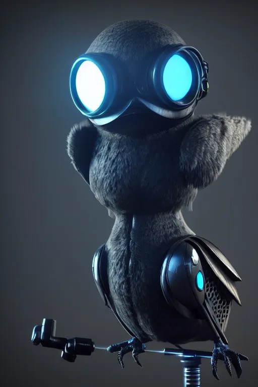 Prompt: high quality 3 d render very cute cyborg crow! next to shure 5 5 s microphone!, cyberpunk highly detailed, unreal engine cinematic smooth, in the style of blade runner & detective pikachu, hannah yata charlie immer, moody light, low angle, uhd 8 k, sharp focus