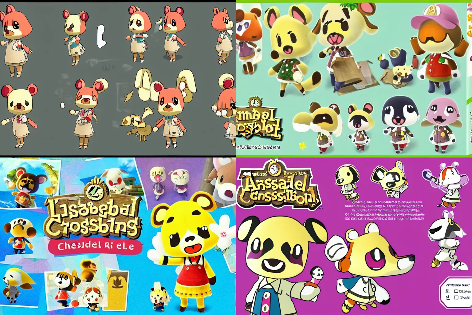 Prompt: Isabelle Animal Crossing as an anime character, reference sheet