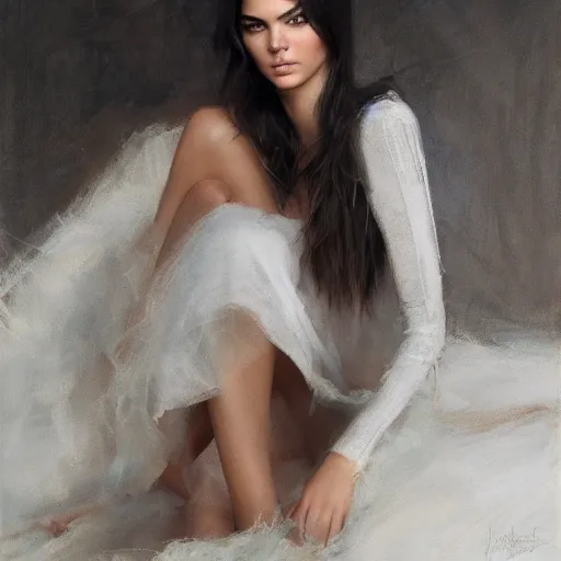 Image similar to fashion model kendall jenner by Gerry Chapelski by Richard Schmid by Jeremy Lipking by moebius by atey ghailan