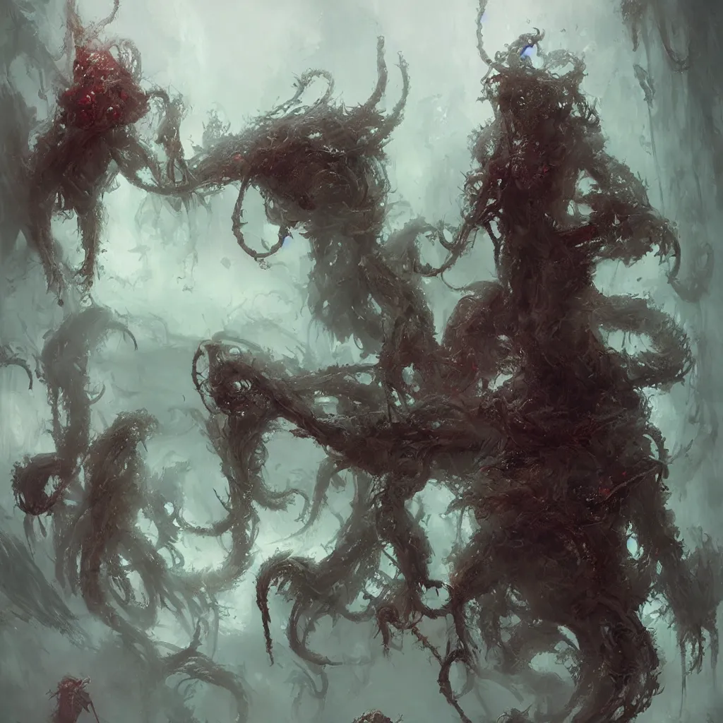 Image similar to lovecraftian horror by wlop, greg rukowski, ruan jia, horrifying