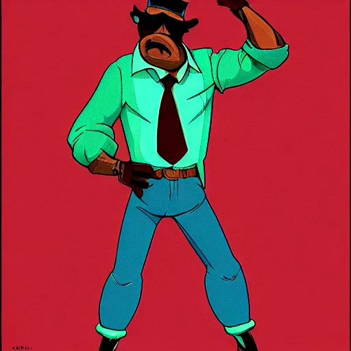 Prompt: gangster character animated by ralph bakshi, great anatomy, clothes folds rendition, clean line art