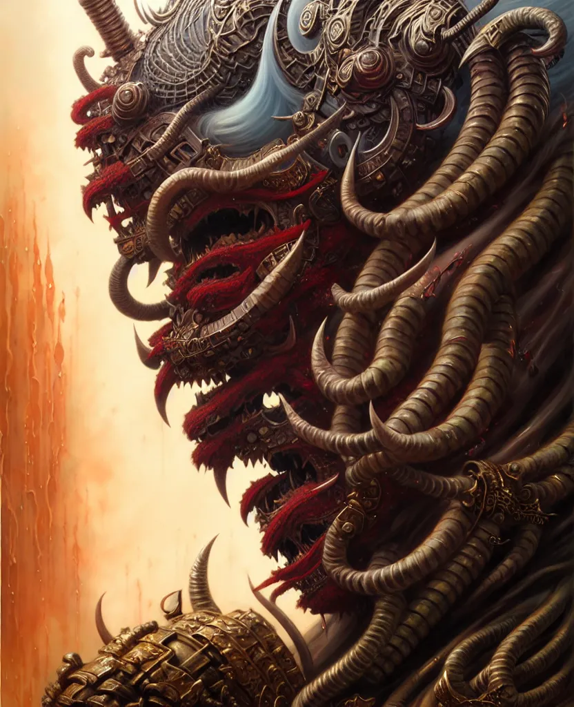 Prompt: beautiful ferocious brutal ravana fantasy character portrait, close - up, headshot, ultra realistic, intricate details, the fifth element artifacts, highly detailed by peter mohrbacher, hajime sorayama, wayne barlowe, boris vallejo, aaron horkey, gaston bussiere, craig mullins