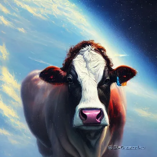 Prompt: cow in space by darek zabrocki