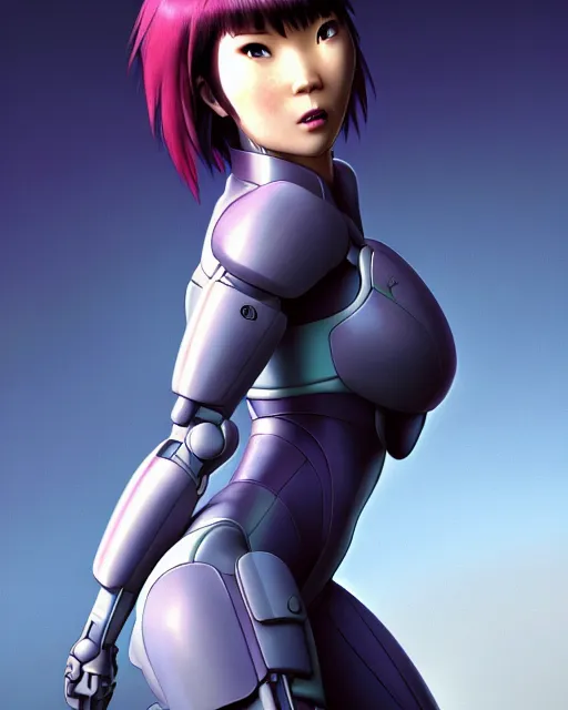 Image similar to weta disney pixar movie still portrait photo of motoko kusanagi the major ghost in the shell : : as cyborg woman by pixar : : by weta, wlop, ilya kuvshinov, rossdraws, artgerm, marvel, maxim cover, latex, octane render, sweaty, iridescent, bright morning, anime, liosh, mucha : :