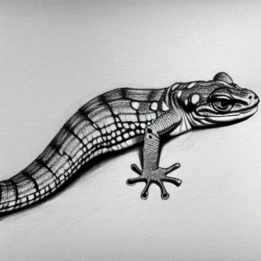 Image similar to drawing of a gecko, pencil, basic, outline, low detail