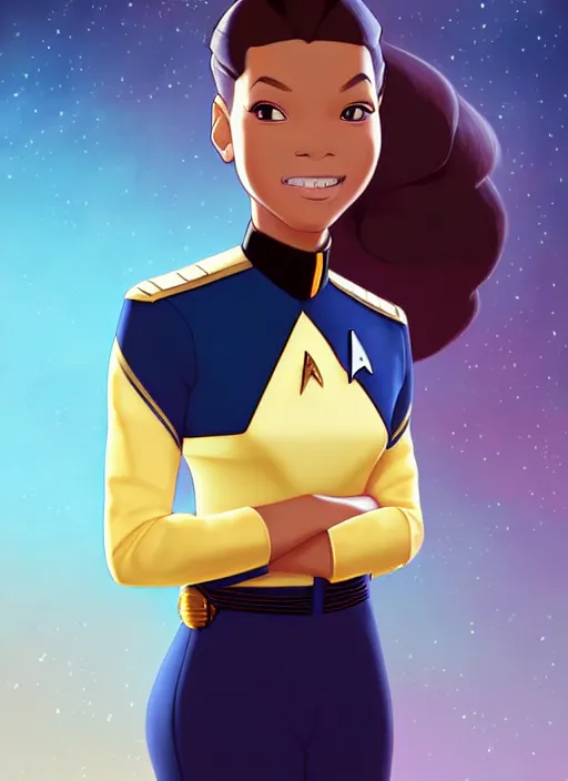 Image similar to cute star trek officer nat king cole, natural lighting, path traced, highly detailed, high quality, digital painting, by don bluth and ross tran and studio ghibli and alphonse mucha, artgerm