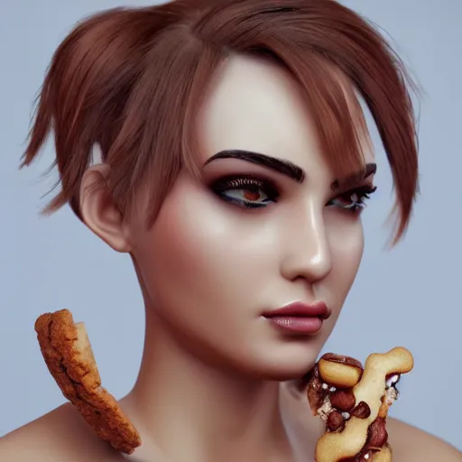 Prompt: beautiful female made of cookie, close up, extremely detailed, 8k, trending on Artstation