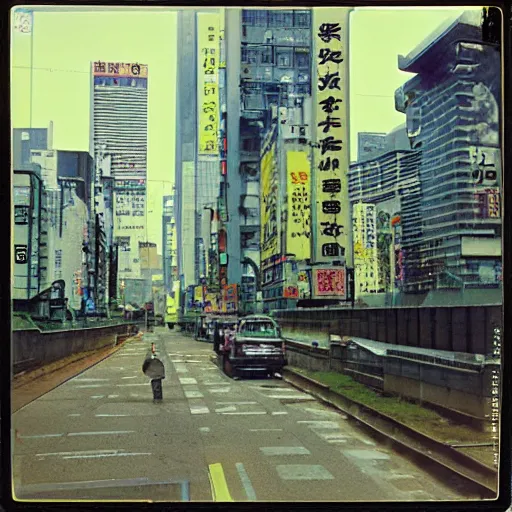 Image similar to Chiba City as described by William Gibson in the book Neuromancer. Polaroid