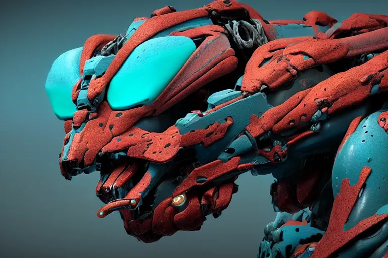 Prompt: portrait of a posed hyper detailed cyan bristleback evangelion realistic mechanical and fleshy organic creature similar look as horizon forbidden west horizon zero dawn bioluminiscence in a dark deep forest at dawn in spring, with reflection and textures, by kilian eng, substance painter reaslitic mech surface metal painted scratches