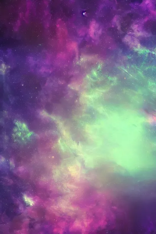 Prompt: deep space with purple, blue and green colours, Hyper detailed and Realistic, Dreamy, Vast, Epic lighting, Cinematic, Detailed, 8k