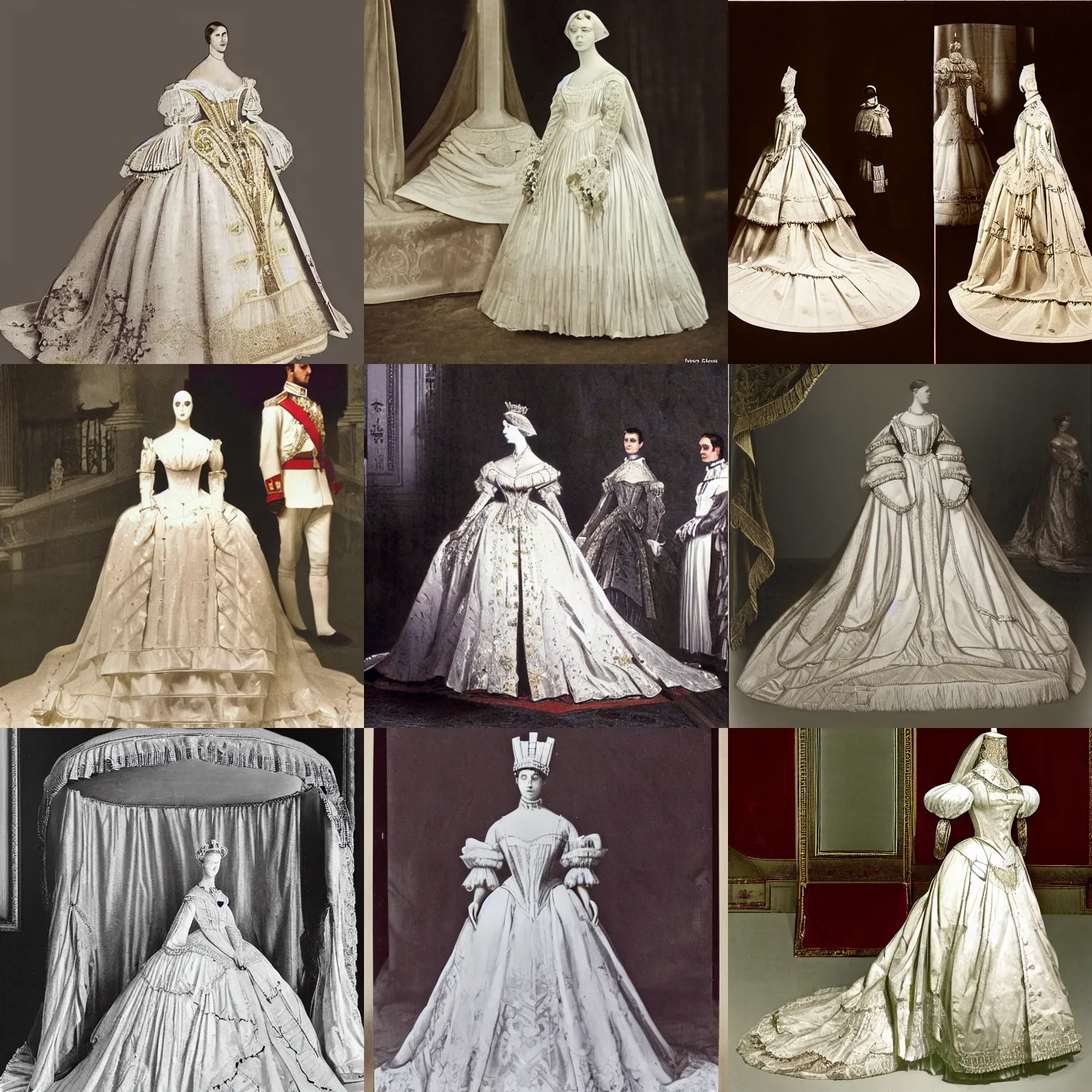 Prompt: Queen Victoria's wedding dress designed by Givenchy, stage lighrt, award winning fashion photo