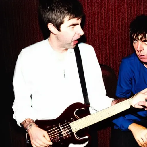 Prompt: noel gallagher listening to his brother liam, of the rockband oaisis, yelling at him