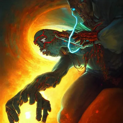 Image similar to a necromancer pulsing with necrotic energy, art by tomek setowski,