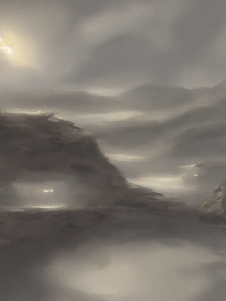 Image similar to headlights through the fog by disney concept artists, blunt borders, rule of thirds