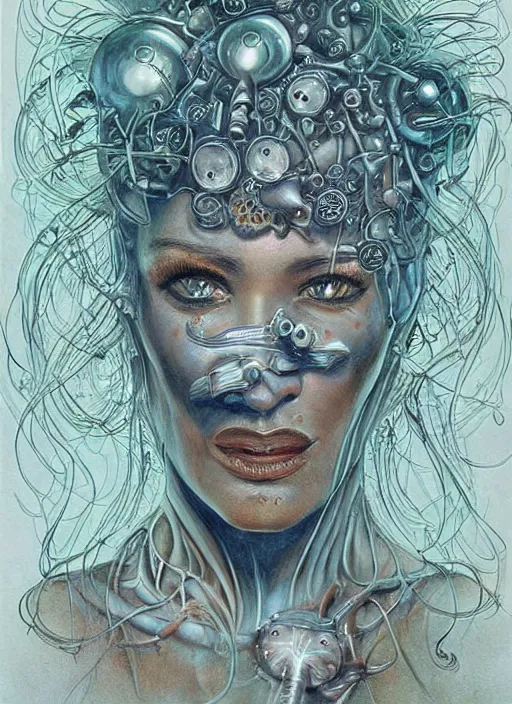 Image similar to biopunk genie portrait by julie bell, intricate biopunk patterns, detailed!, very sharp!!!