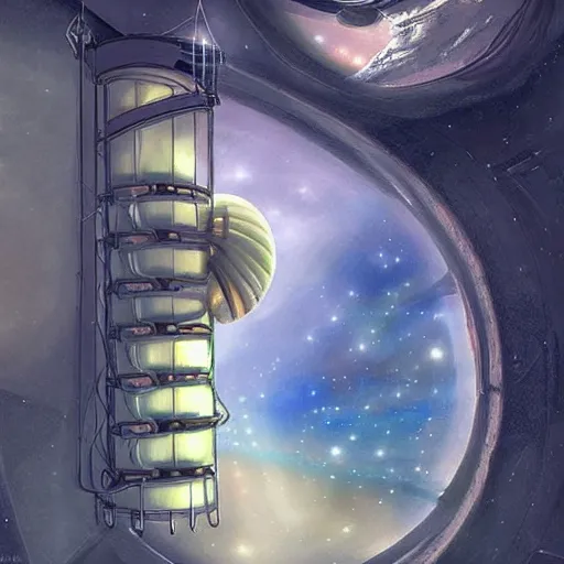 Image similar to a giant beautiful chrysalis hanging inside a space station, fantasy art