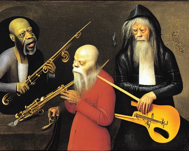 Image similar to ornette coleman and marc ribot by hieronymus bosch