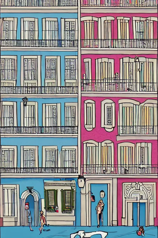 Image similar to lisbon, illustration, in the style of katinka reinke