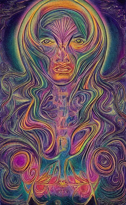 Prompt: astral projection in the style of alex grey