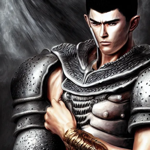 Image similar to photoshop photo edited by expert painting photorealistic shockingly amazing portrait of guts from berserk ,extremely detailed, made by wlop and maxwell boas