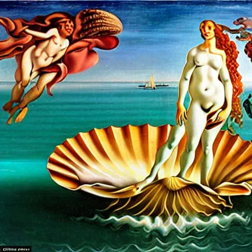Image similar to The birth of Venus, painted by Salvador Dali