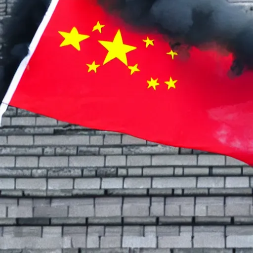 Prompt: Chinese flag on fire with vapes in the background