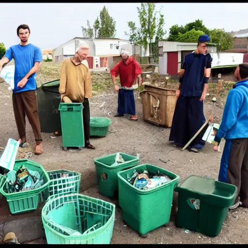 Image similar to feudal serfs sorting through recycling