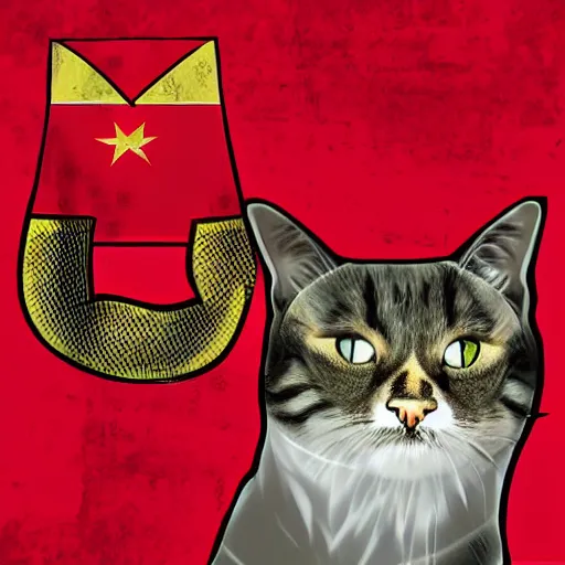 Image similar to digital art of a cat wearing a communist uniform