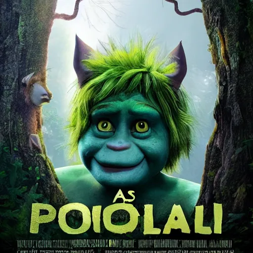 Image similar to an adult troll is shown in the photo photorealistic style of a film poster in the style of zd