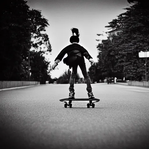 Prompt: skater on road